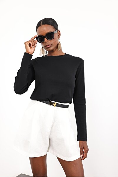 5in1Canpolat Black Long Sleeve Basic T-Shirt 1103