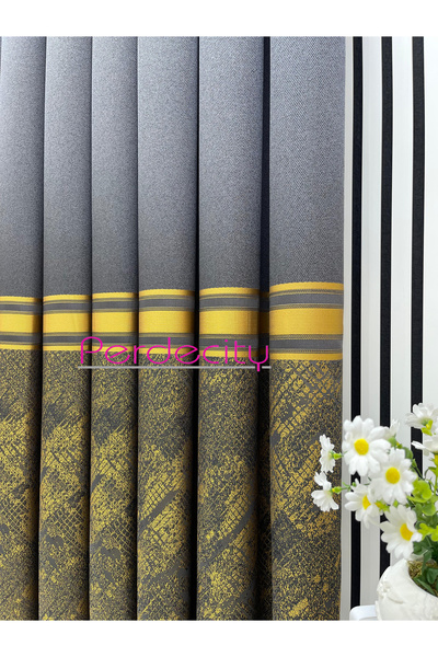 PERDECITY Dream Anthracite Gold Patterned Panel Backdrop Curtain 1X3 Tight Pile [Single Wing]