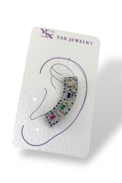 TAKIŞTIR Gümüş Renk Taş Detaylı YSX Ear Cuff (Tek)