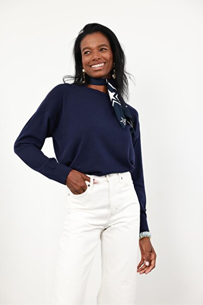 5in1Canpolat Navy Blue Crew Neck Lyocell Yarn Knitwear