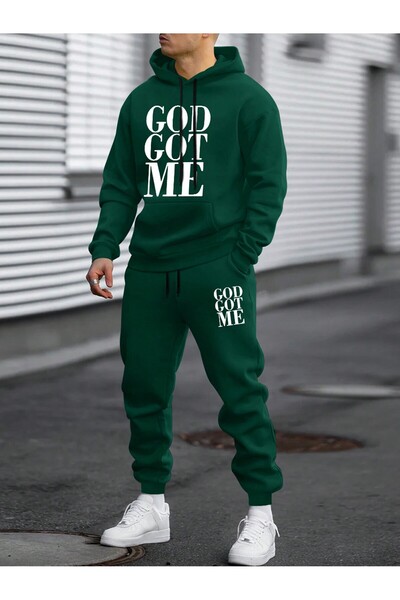 aynewmoda Men's Letter Print Drawstring Hoodie and Sweatpants Set Winter 2 Piece Hoodie and Sweatpants Set.