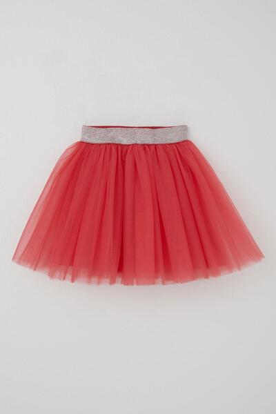 Breeze Girl's Tutu Skirt with Glitter Detail at the Waist, Elastic, Age 5-10, Coral