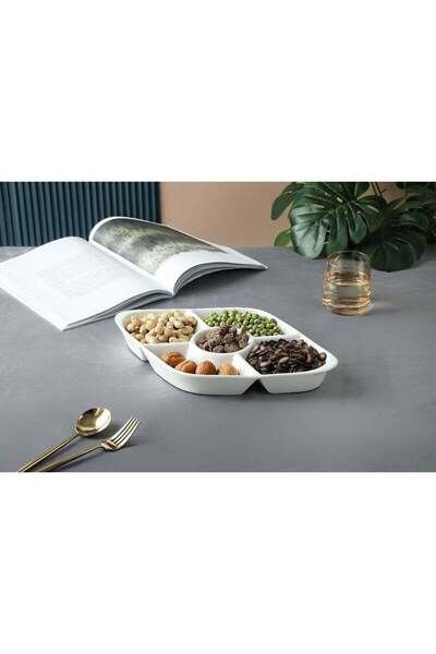 Dove 5-Piece Rectangular Porcelain Section Platter Dish 14.75 Inch White