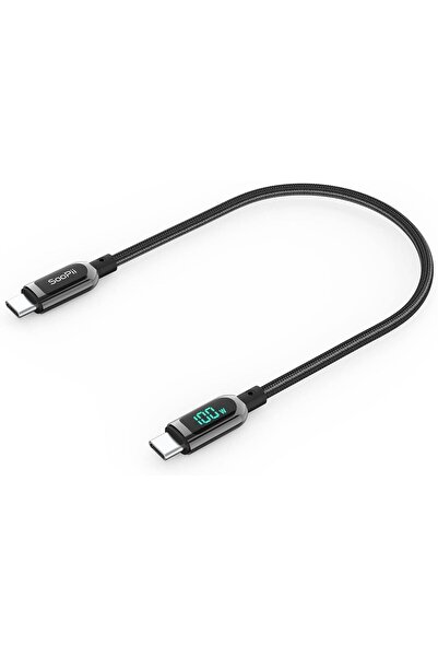 SooPii كابل USB C إلى USB C، كابل من النوع C مضفر من النايلون بطول 1 قدم، كابل شحن سريع PD بقوة 100 وات مع مصباح LED D