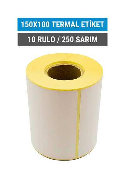 Küresel Etiket Barkod 150x100mm Termal Etiket | 10 Rulo | 250 Sarım | Ribonsu...