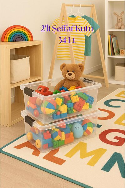 EWs 2-Piece Transparent Storage Box & Organizing Box & Toy Box 34 Lt