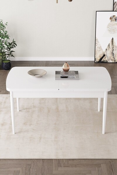 SHOOVVEL Lamina Beyaz Renk MDF 80X132 Ahşap Ayaklı Açılır ÜstKalite Mutfak Masası, Yemek Masası, Salon Masası