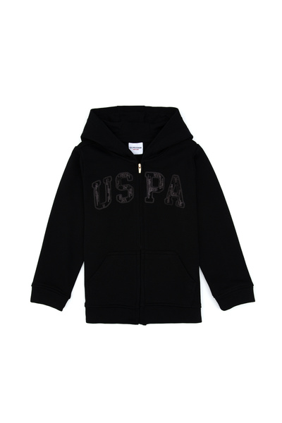 U.S. Polo Assn. Girl's Black Sequin Embroidered Hooded Basic Sweatshirt 50314936-Vr046