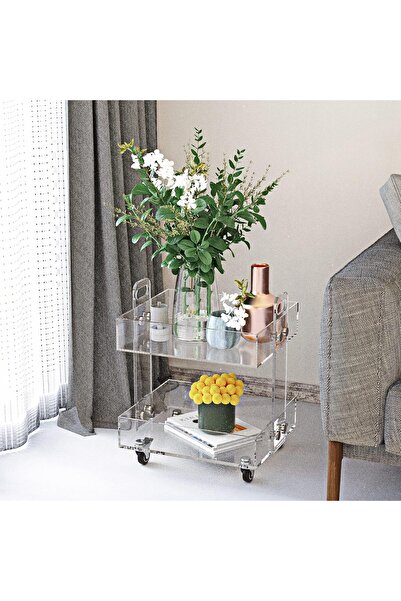 Slasa عربة أكريليك شفافة بعجلات – منظم متنقل بثلاث طبقات (41.6×34.0×48.0 سم)