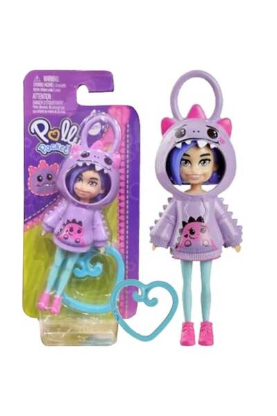 mattel Figurină Polly Pocket cu pandantiv dinozaur, violet/albastru, 10 cm, 4...
