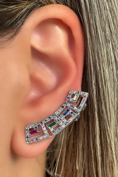 TAKIŞTIR Gümüş Renk Taş Detaylı YSX Ear Cuff (Tek)