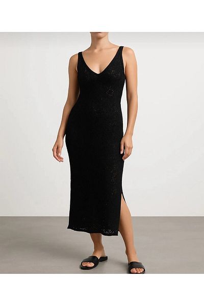 GÜLDEN KATRAN Women's Openwork Knitted Knitted Beach Dress with Straps