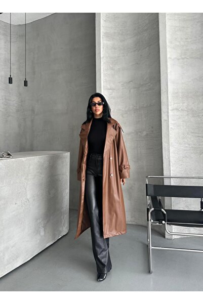 FERZOLAİO Pro Brown Leather Trench Coat