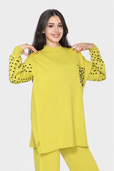 NEWCO Sequin Embroidered Knitwear Set Long Sleeve Loose Top and Wide Leg Pants Set of Two