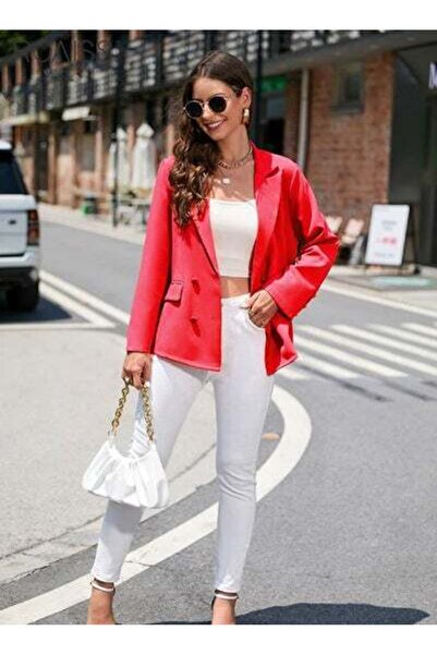 ROAISS Women's Casual Business Blazer Fashion Casual Solid Color Office Coat Classic Lapel Placket Coat