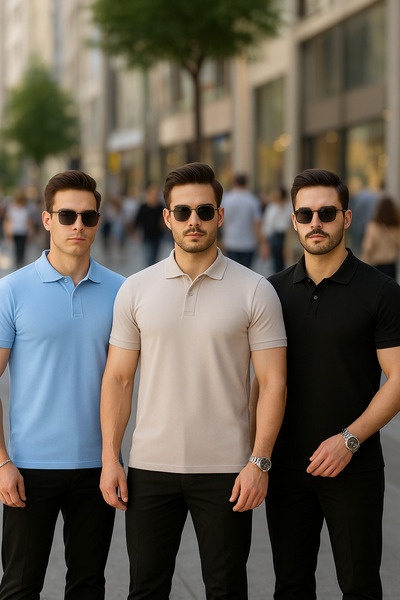 COMBİNE MİCHAİL Men's 3 Pack Short Sleeve Polo Neck T-Shirt
