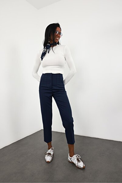 5in1Canpolat Παντελόνι με φλατόλο σε μπλε ναυτικό χρώμα 5113