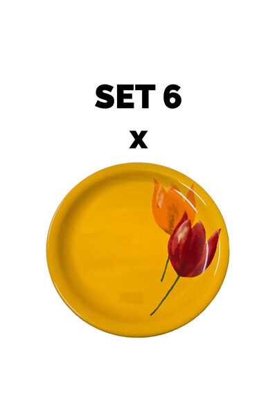Cesiro Set 6 piese Farfurie intinsa, 23 cm, Galben cu lalele