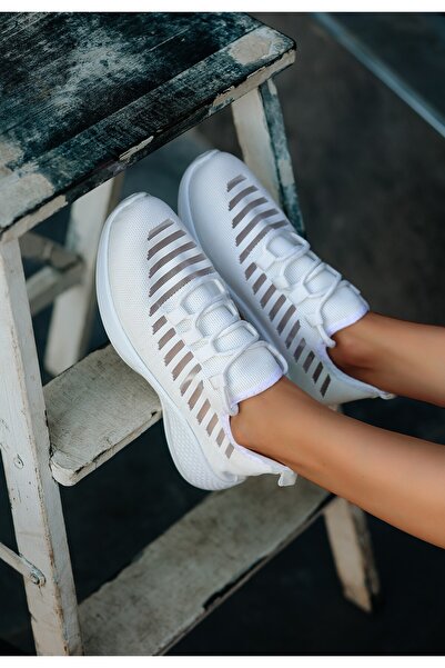 Cream White Knitwear Sports Shoes