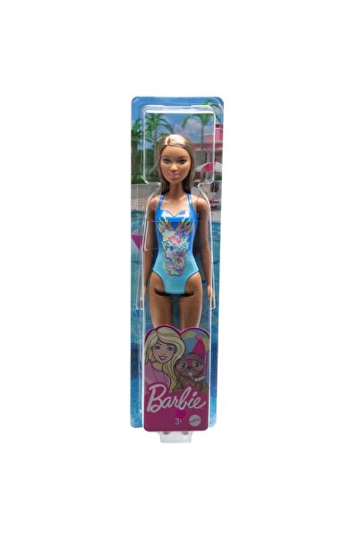 mattel Beach Dark Skin With Flowers Blue Swimsuit