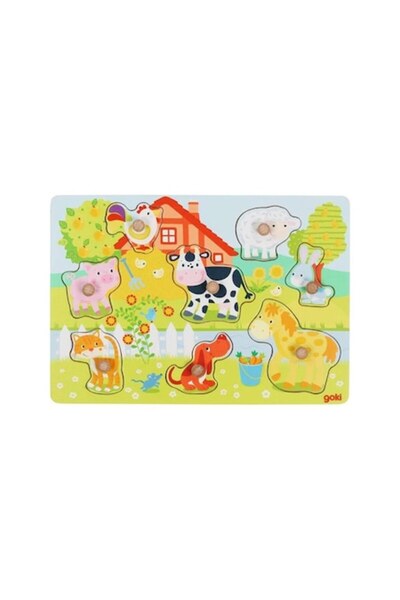 Goki Wooden Puzzle, Animals, size 30*21*2.4 cm, 9 pieces,