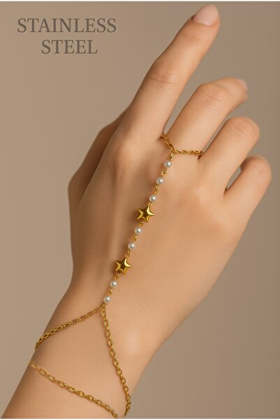 stainless steell gold renk yıldız sıra inci çelik şahmeran