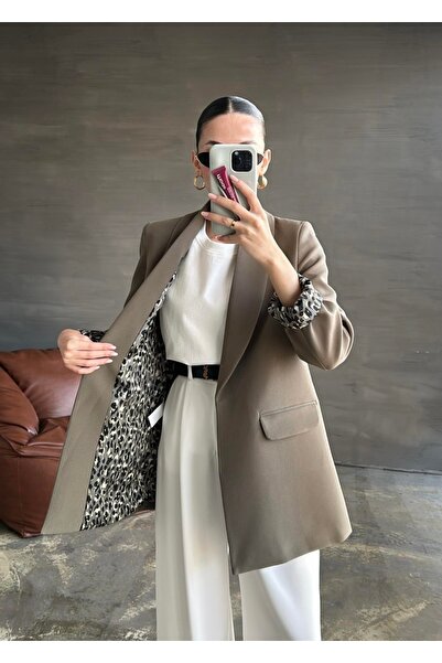 solena sln Women's Shawl Collar Leopard Lined Blazer Jacket