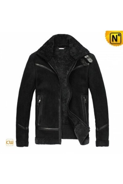 DeriWork Genuine Leather Black Pilot Slim-Fit Furry Men's Leather Jacket