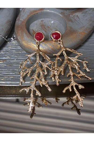 ZEYNVA Stone Detailed Big Leaf Earrings