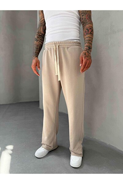 KağanKY Μπεζ φαρδιά φόρμα με φαρδύ πόδι