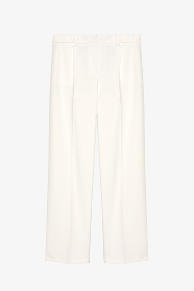 Quzu Pile Detailed Regular Waist Carrot Trousers Ecru
