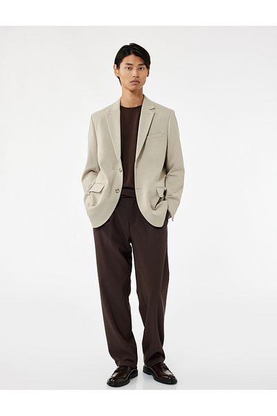 Koton Pike Fabric Long Sleeve Flap Pocket Detail Button Slim Fit Mono Collar Blazer Jacket