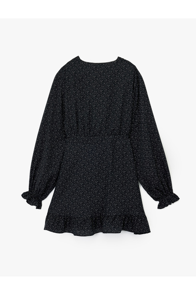 Koton Long Sleeve Ruffle Patterned Double Breasted Mini Dress