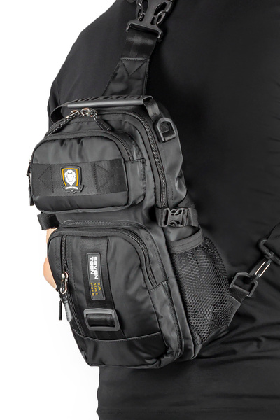 İMAKS Multi-Eye Imperteks Fabric Daily Backpack Cross Chest Hand and Shoulder Bag Unisex Black Yellow Body Bag 912
