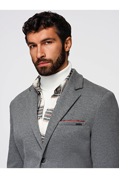 OMBRE Herren Strickjacke mit tailliertem Schnitt - hellgrau V2 OM-BLZB-0100 S