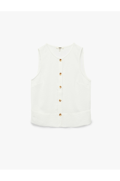 Koton Sleeveless Buttoned Crew Neck Vest