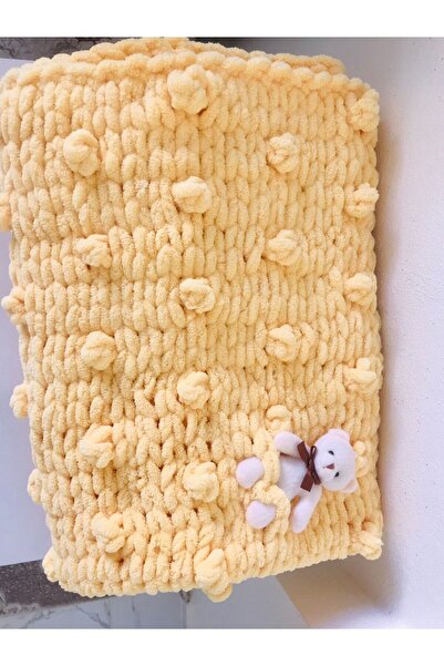 OEM El Yapımı Bebek Battaniyesi, Popcorn Desenli, Bej Renk, 100x80 cm