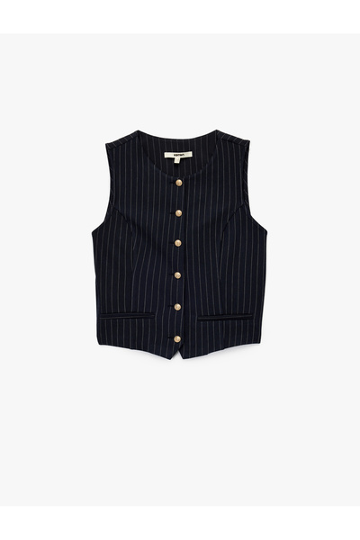 Koton Slim Fit Sleeveless Crew Neck Striped Blazer Vest