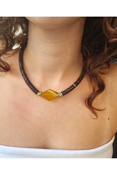 NEMOR STUDIO قلادة جوز الهند والعقيق الأصفر |   أناقة بوهيمية