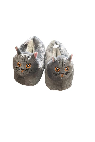 Moda Devrin Smoked Animal Silent Sole Slippers Cute Cat Figured Plush Home Shoes