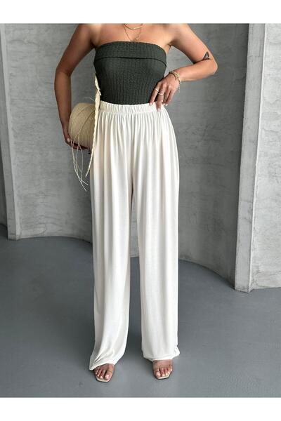 FERZOLAİO Seamless Elastic Waist White Trousers