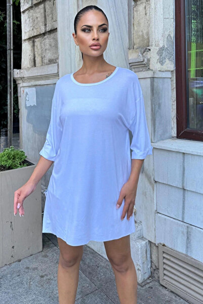 STİLVİA Γυναικεία λευκή μπλούζα με στρογγυλή λαιμόκοψη, μισό μανίκι με διπλό ...