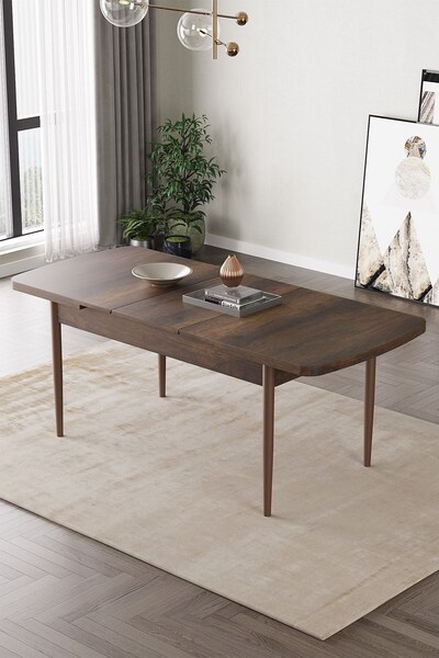 SHOOVVEL Lamina Barok Desen Sunta 80X132 Ahşap Ayaklı Açılır Mutfak Masası, Yemek Masası, Salon Masası