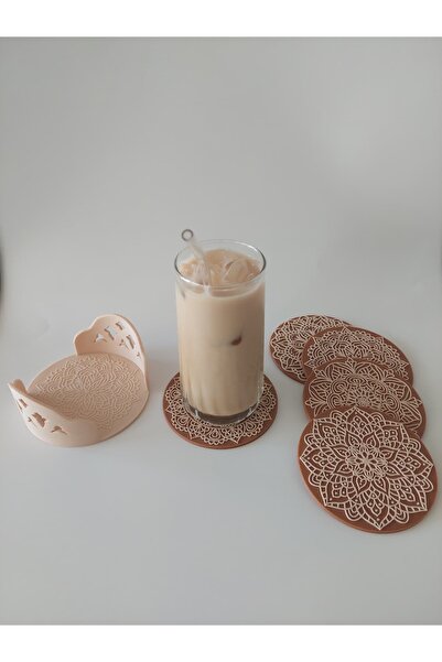 3DESIGNWORLD & STILORA 5 قطع من الأكواب المزخرفة باللونين البني والبيج