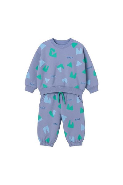 Magu Boys' Cotton Blue Color Patterned Sweatshirt and Sweatpants Set – Green Turquoise Navi Printed