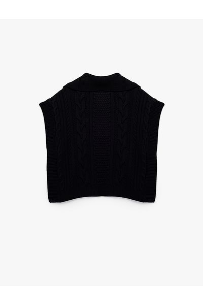Koton Half Button Turn-Down Collar Sleeveless Hair Knit Sweater