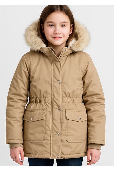 PIQUE Children's Coat Elastic Waist Lining Fur Hooded Long Children's Coat