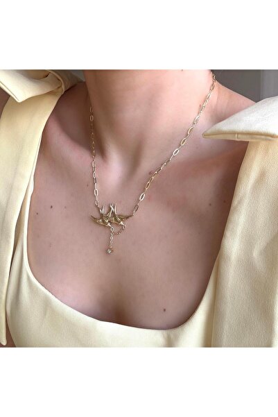 Alice İsstanbul Taşlı 2li Kırlangıç Kolye