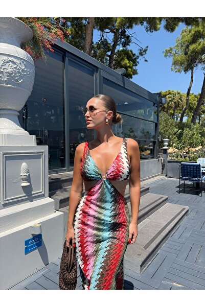 BB Bensu Buyruk ROCHIE DE CULOARE CU DECOLTEUR LATERAL CU ACCESORII HALKA