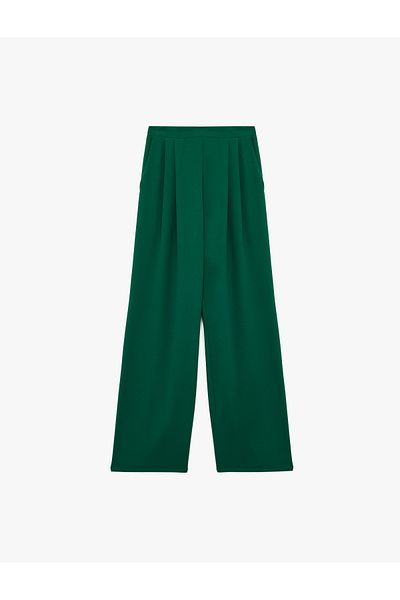 Koton Crepe Fabric Elastic Waist Pocket Pleated Wide Leg Palazzo Pants